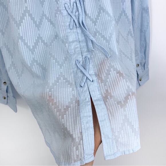 NWT CAFFE MARRAKESH Clipped Jacquard Button Down Shirt Light Blue M - Picture 10 of 11
